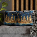 A Stary Night Christmas Pillow Cover, Paper Quilling-Inspired Design, Golden Trees Under a Winters night sky