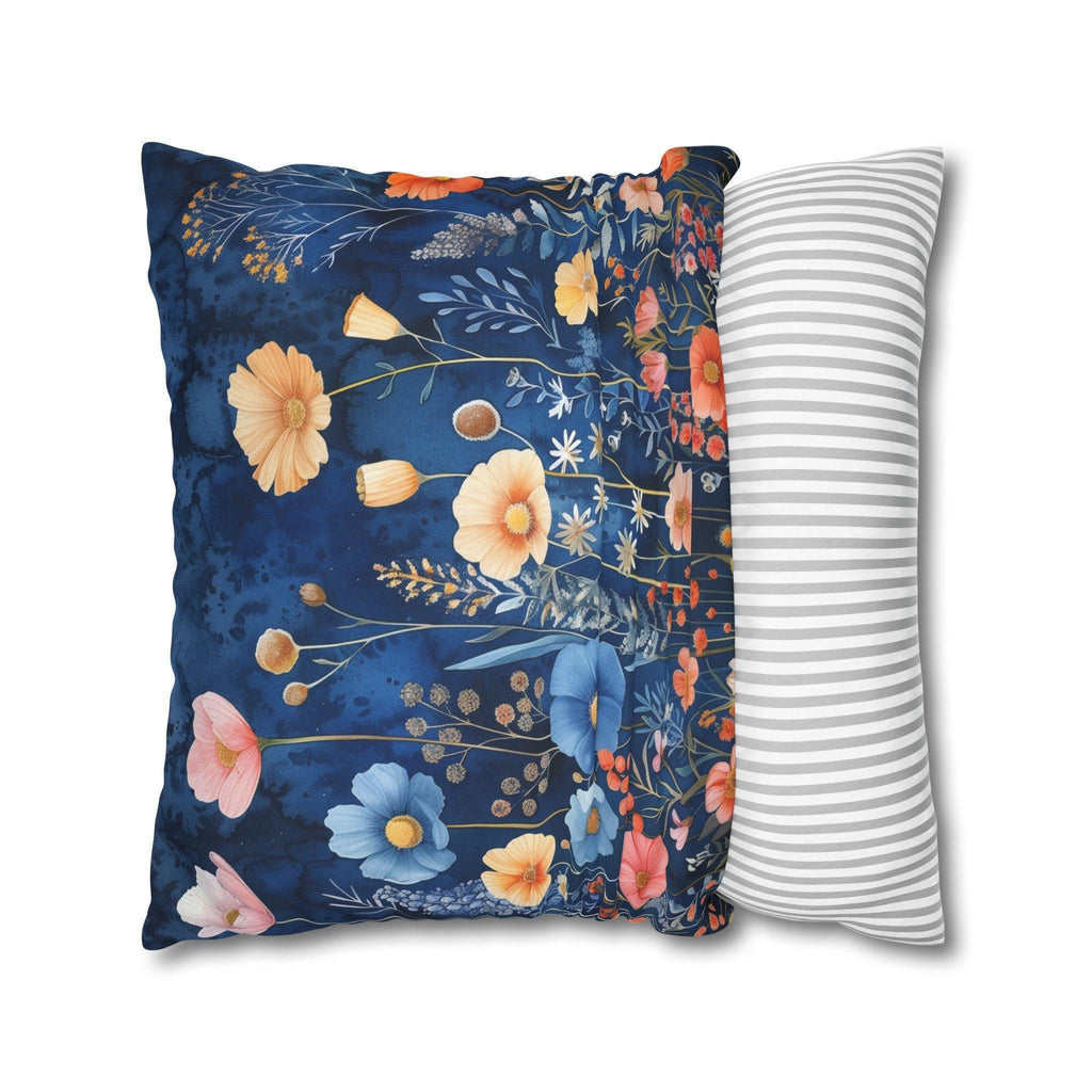 Navy Blue Floral Pillow Cover: Dreamy Garden Accent