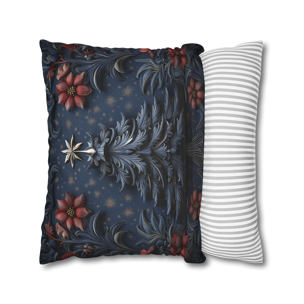 William Morris Christmas Pillow Cover: Silver Tree, Blue & Red Holiday Decor