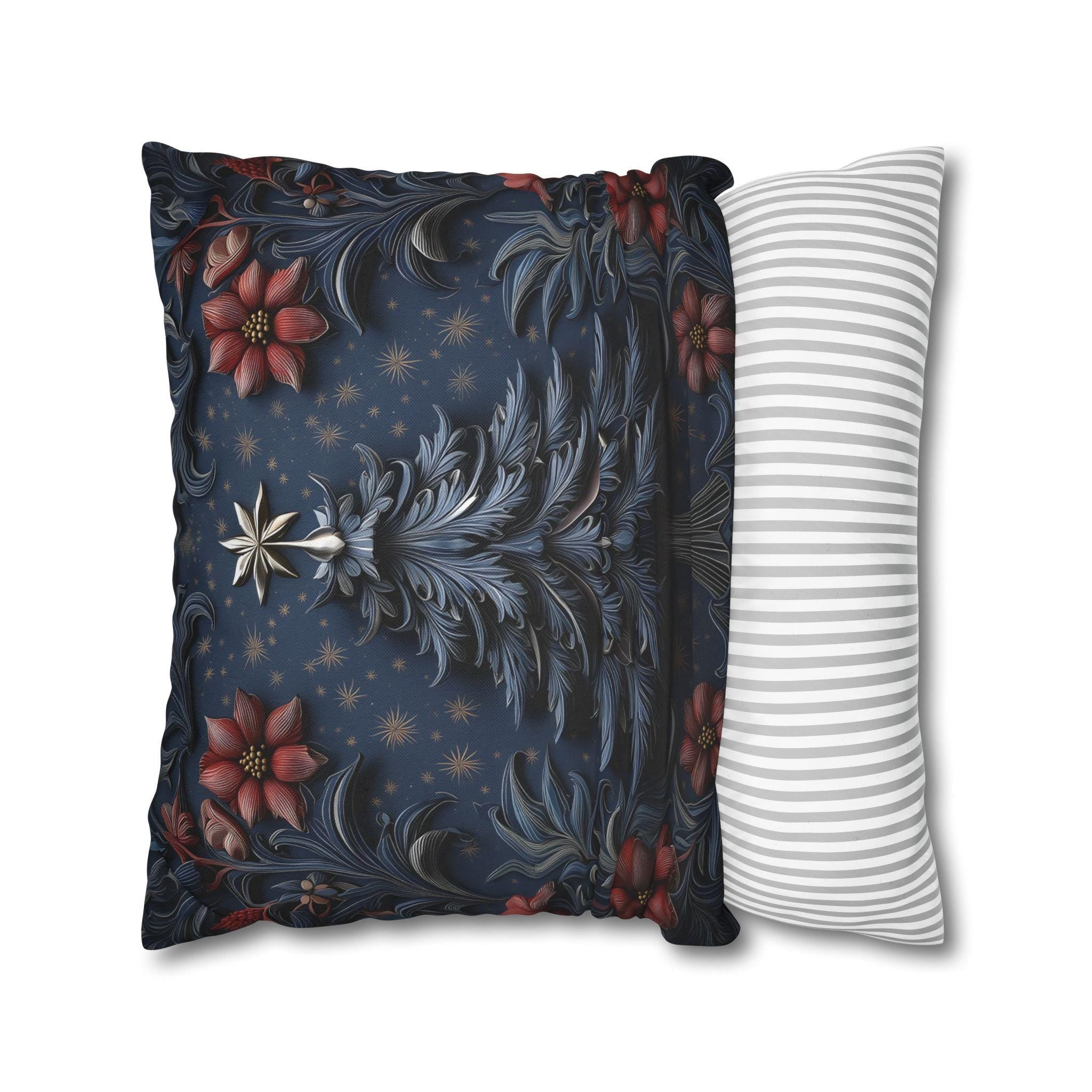 William Morris Christmas Pillow Cover: Silver Tree, Blue & Red Holiday Decor