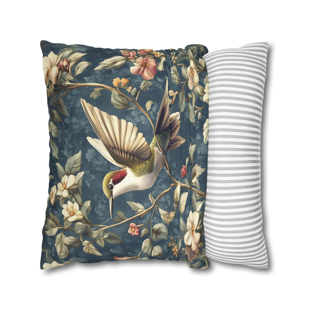 William Morris Inspired Hummingbird Pillow Cover: Vintage Floral Design with Botanical Elegance
