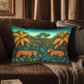 Jaguar Jungle Safari Lumbar Pillow: Tropical Botanical Animal Decor