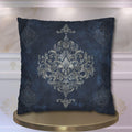 Elegant Navy Blue Damask Pillow Cover with Antique Gold Scroll Pattern - Baroque Accent Cushion
