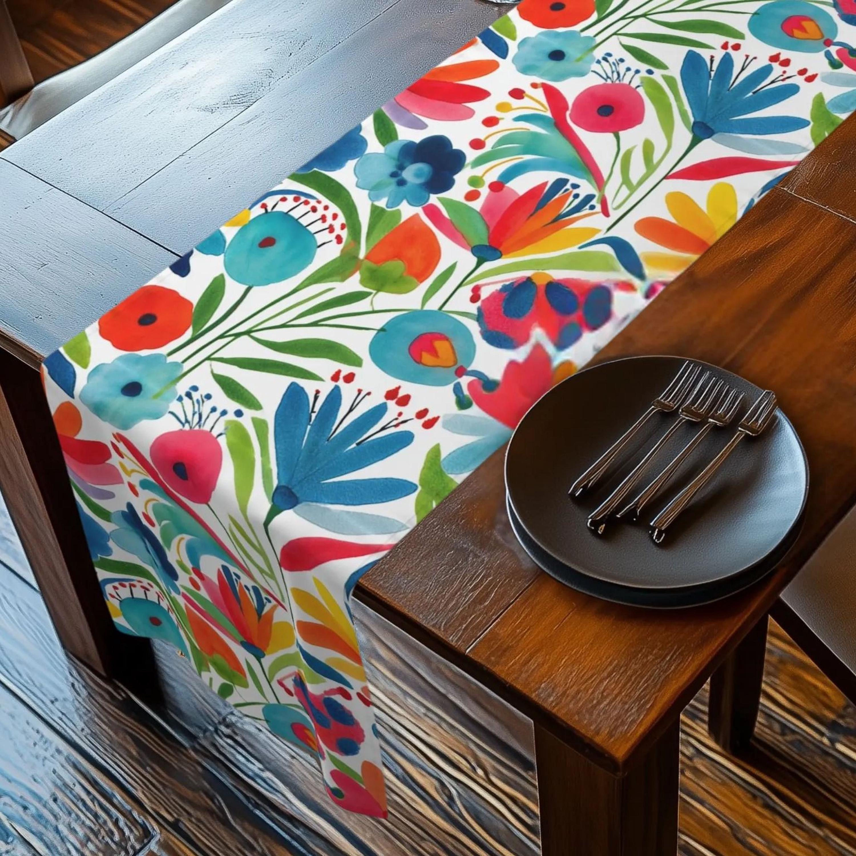 Otomi Table Runner: Inspired by Colorful Mexican Folk Art Floral Decor