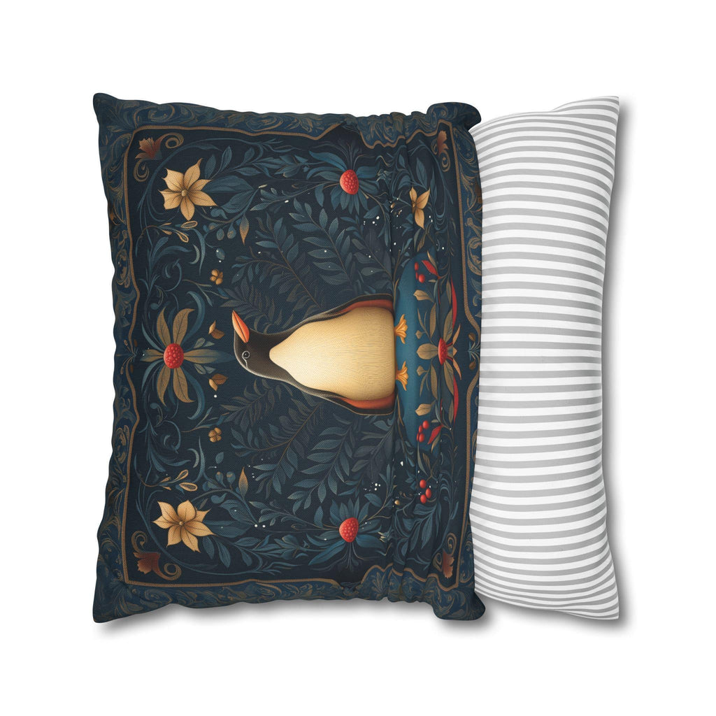 William Morris Christmas Penguin Pillow Cover:  Elegant Winter Holiday Accent