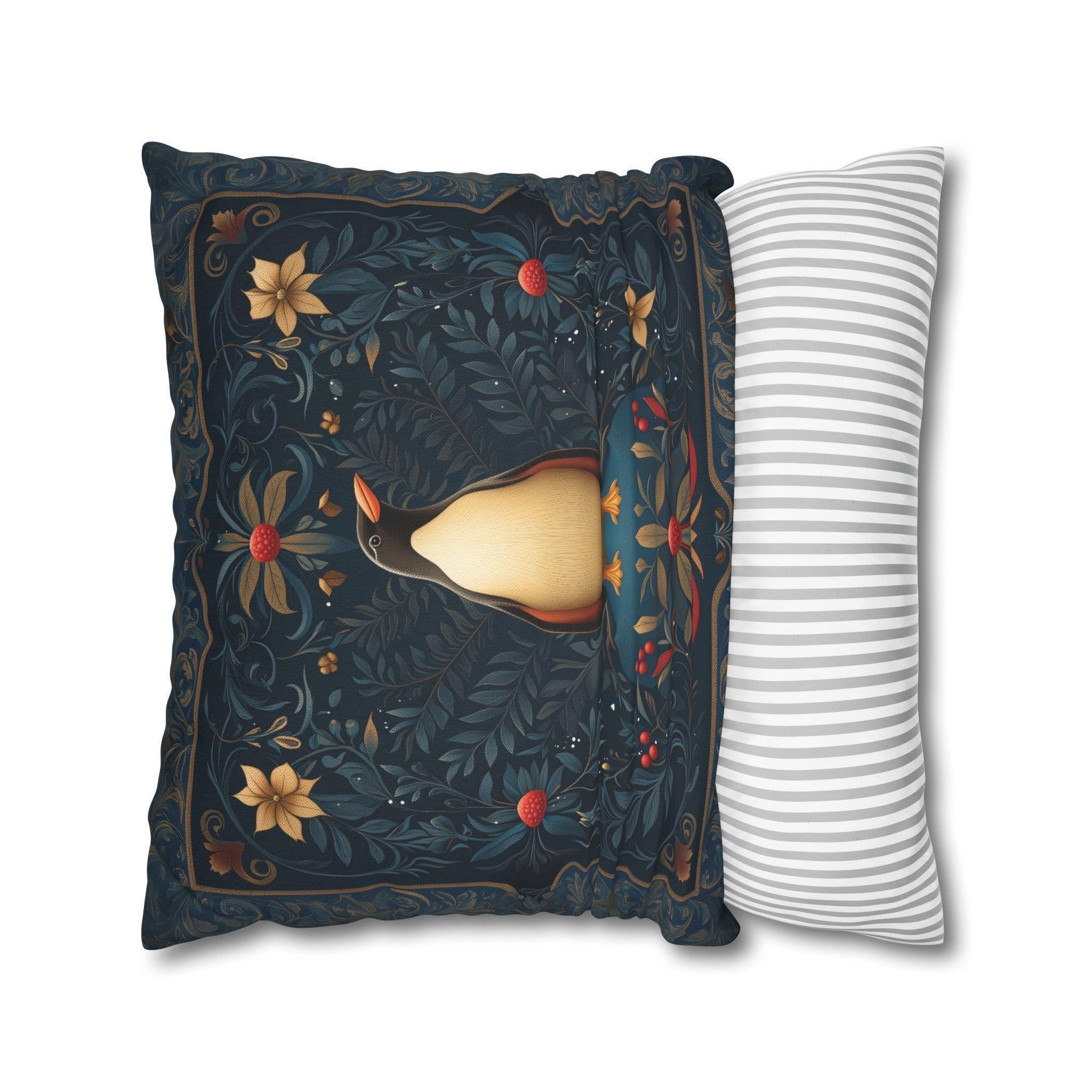 William Morris Christmas Penguin Pillow Cover:  Elegant Winter Holiday Accent