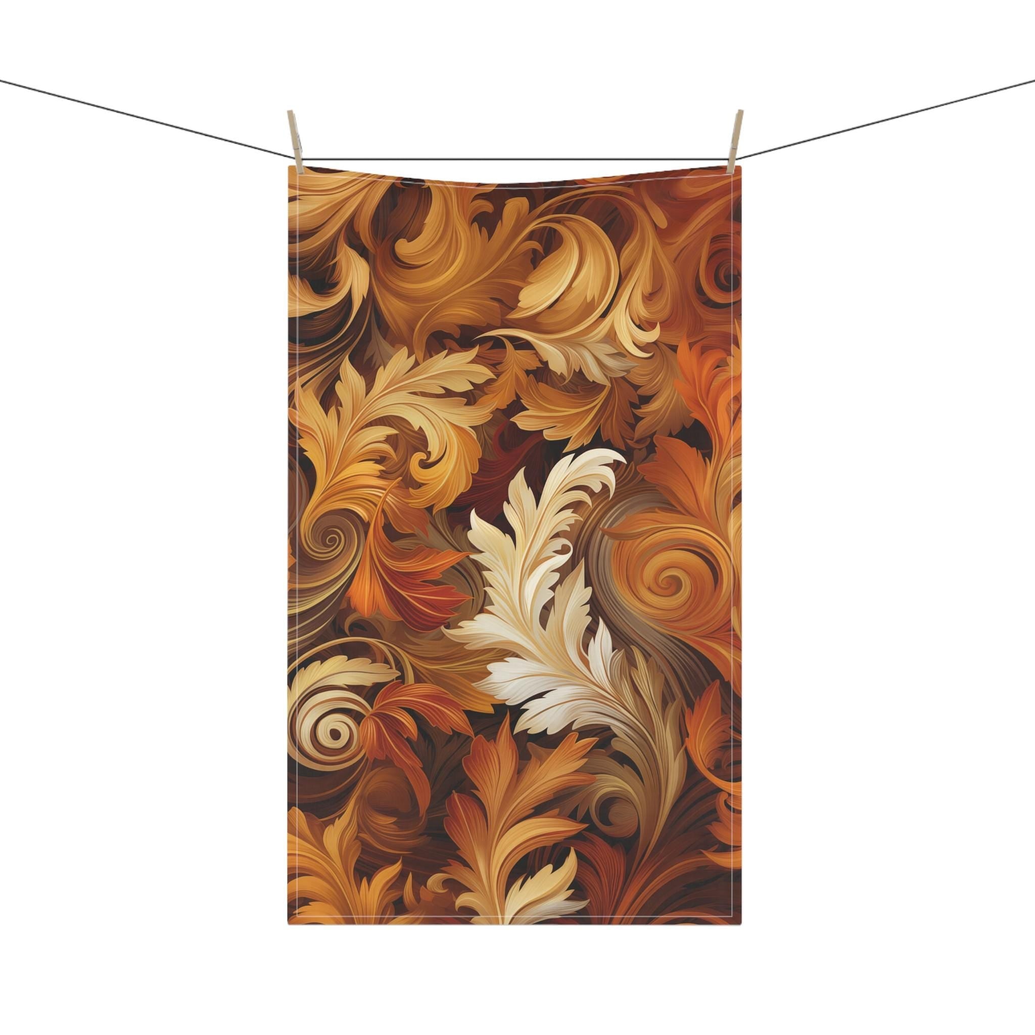 Autumn Leaves Swirling Tea Towel: Fall Kitchen Decor