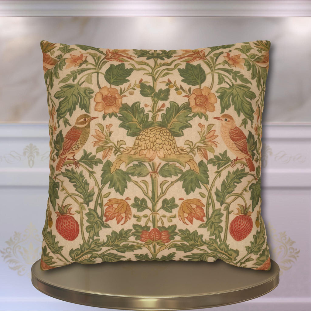 William Morris Strawberry Thief inspired Pillow Cover: Sage Terracotta Cream Pillowcase