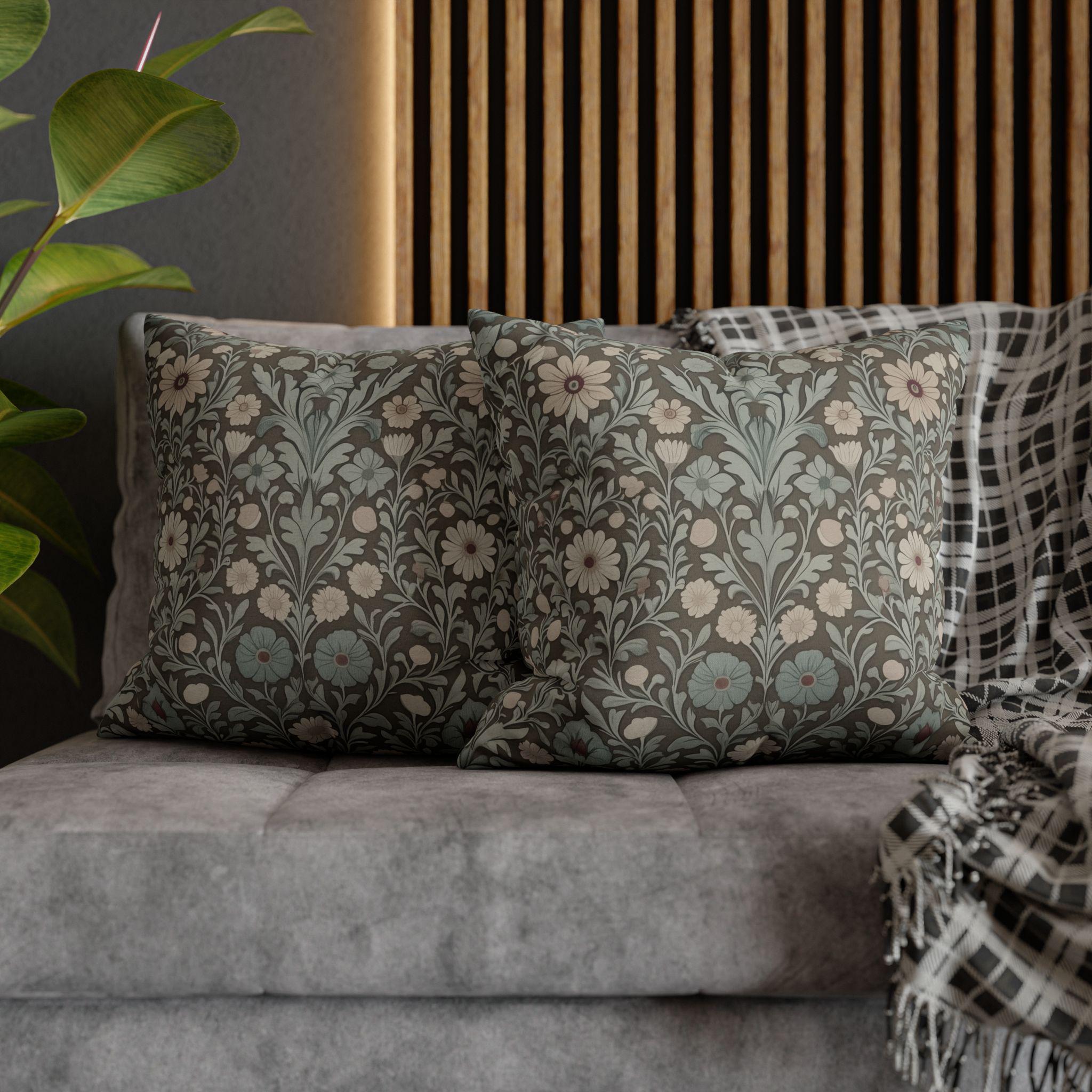 William Morris Inspired Botanical Pillow Cover: Soft Sage, Taupe, Blush Floral Print Accent Case