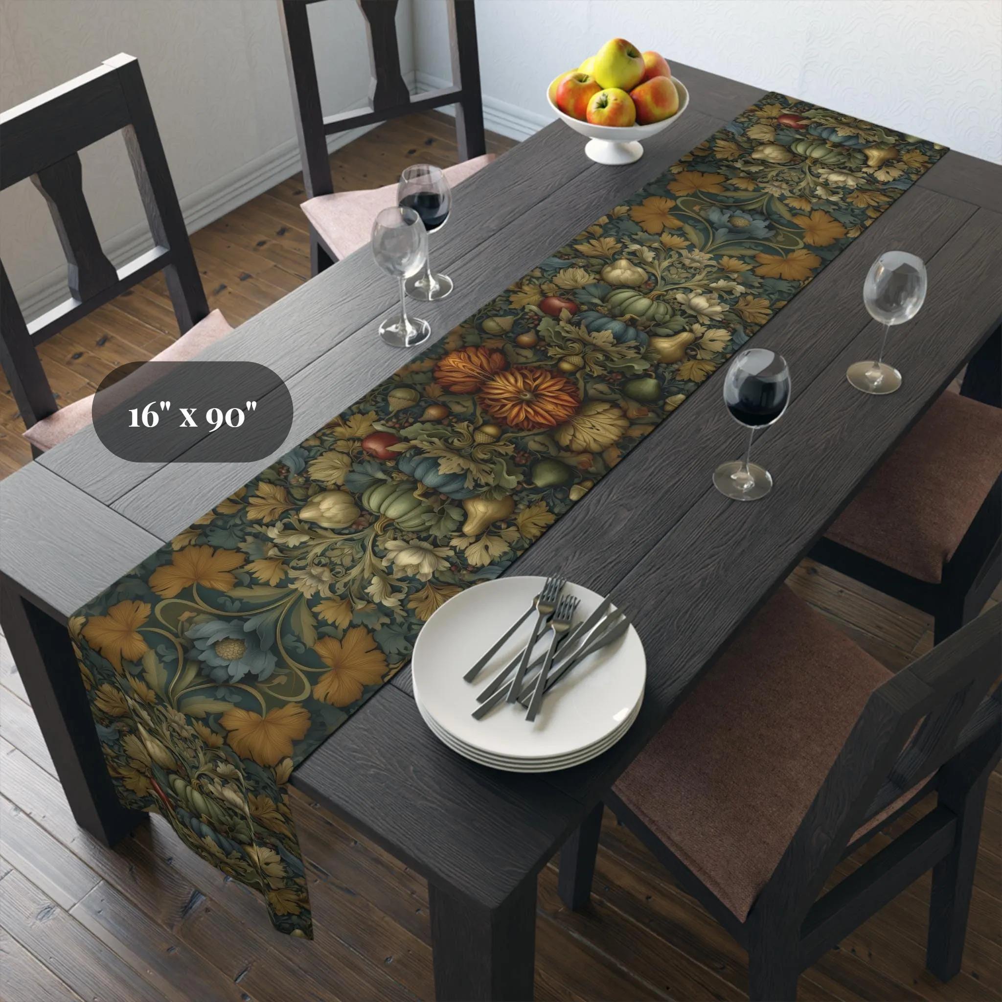 William Morris Inspired Table Runner: Autumn Harvest Thanksgiving Decor with Vintage Flair
