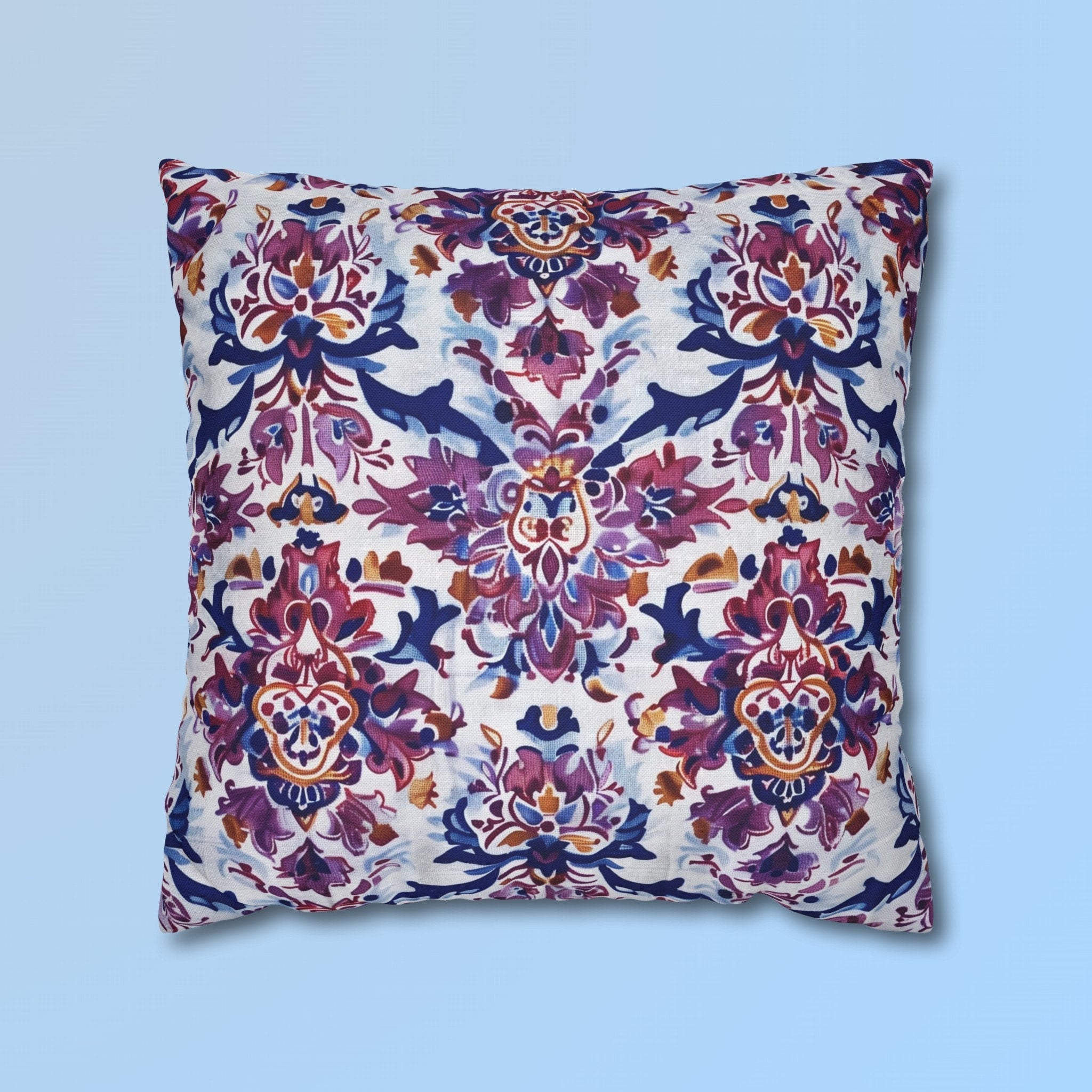 Ikat Floral Medallion Pillow Cover, Purple Blue Red Cushion