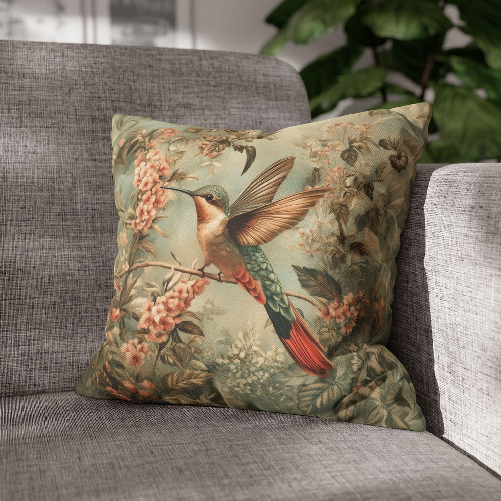 William Morris Botanical Pillow Cover: Sage Blush Teal Hummingbird Arts & Crafts Accent