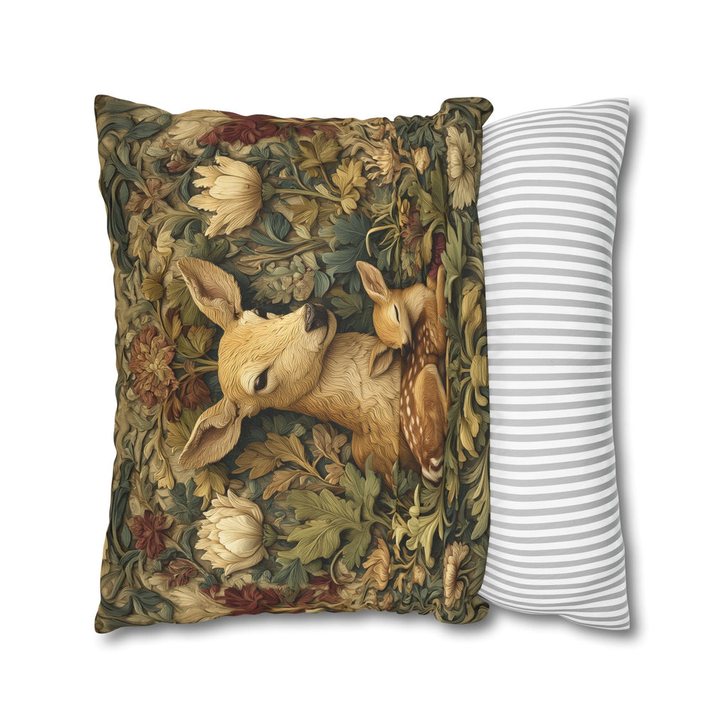 William Morris Inspired Pillow Cover:   Woodland Botanical Doe and Fawn