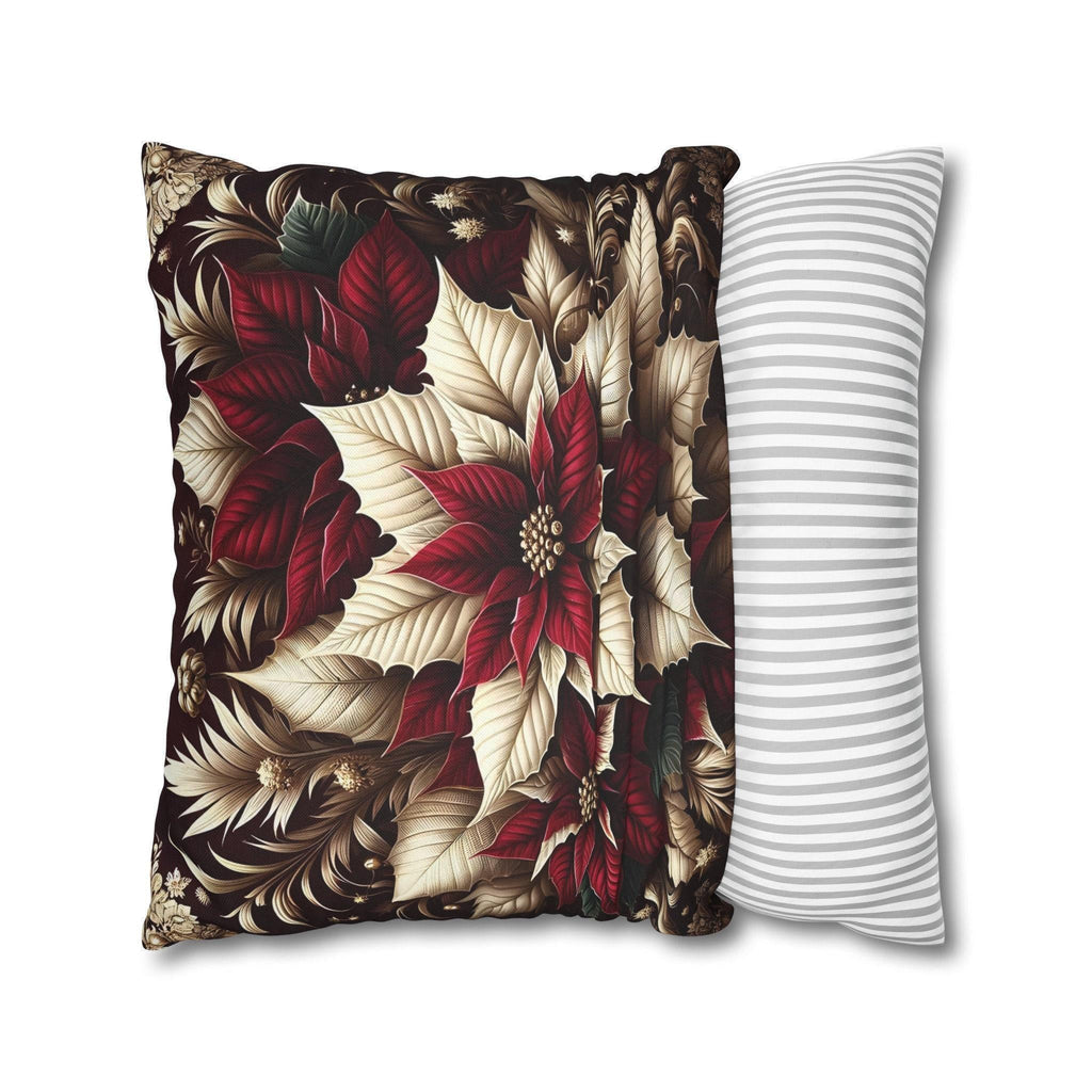 Sophisticated Burgundy & Gold Poinsettia Christmas Pillow Cover | Elegant Holiday Decor