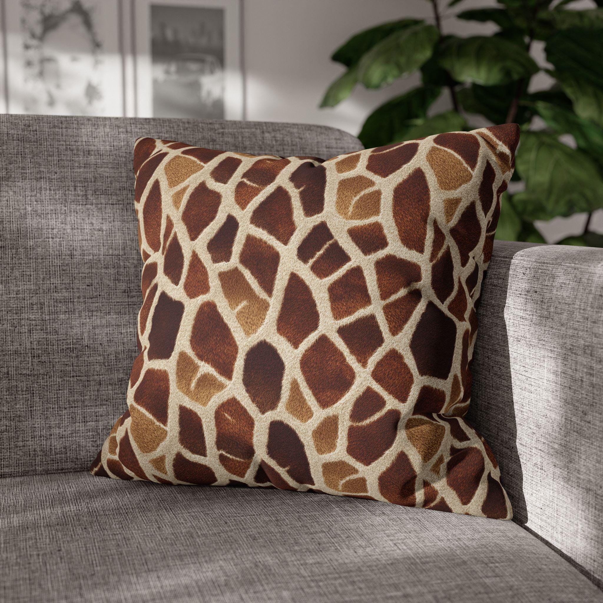 Giraffe Pattern Pillow Cover: Warm Brown and Cream Safari Accent