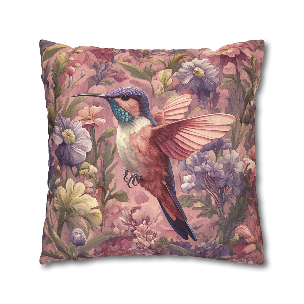 Vintage Style Blush Hummingbird Pillow Cover: William Morris Pink Botanical Floral Cushion Accent