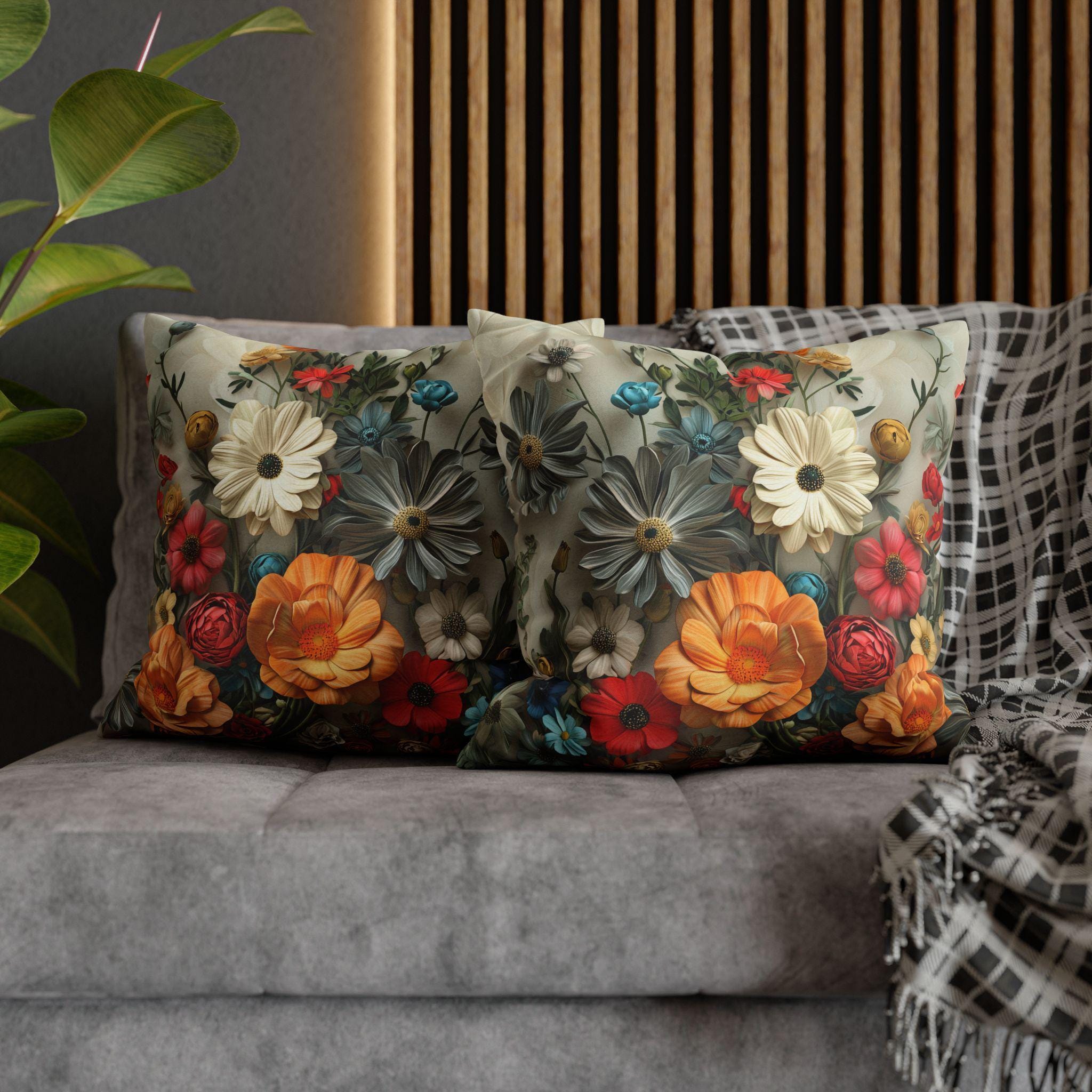 Floral Pillow Cover: Boho Botanical Print - Vibrant Cottagecore Accent