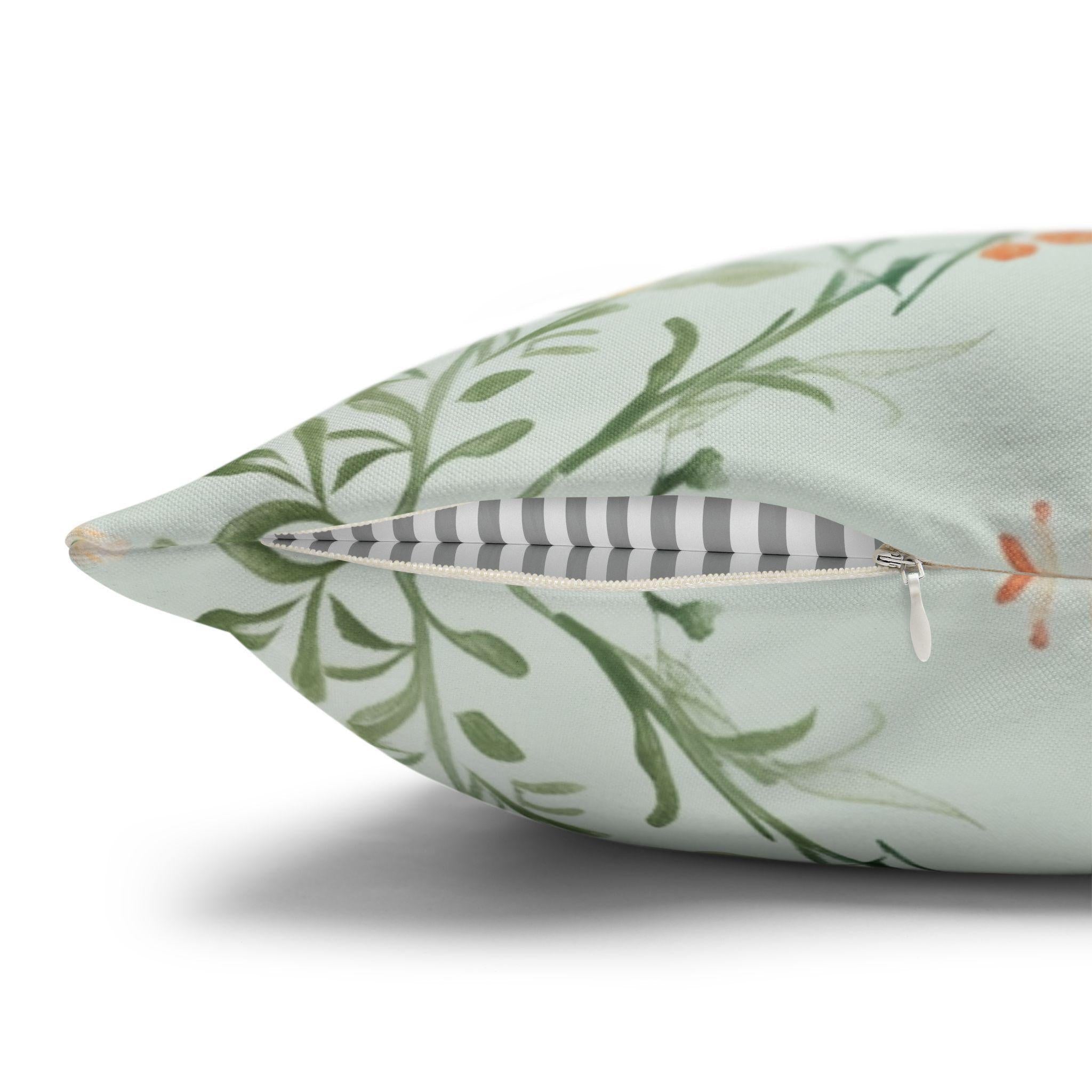 Chinoiserie Bird Cushion Cover: Mint Green Floral Pillow for Whimsical Garden-Inspired Home Decor