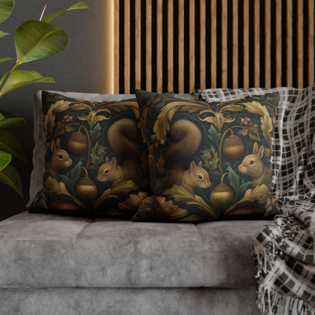 William Morris Woodland Forest Pillow Cover: Squirrel & Rabbit Tapestry-Style Cushion Case