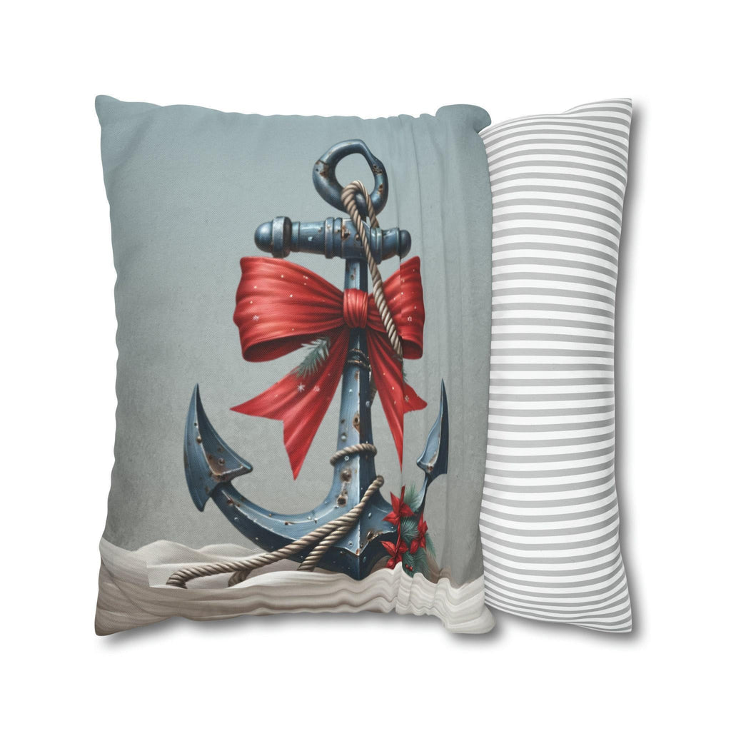 Rustic Ship's Anchor Christmas Pillow Cover: Nautical Holiday Decor