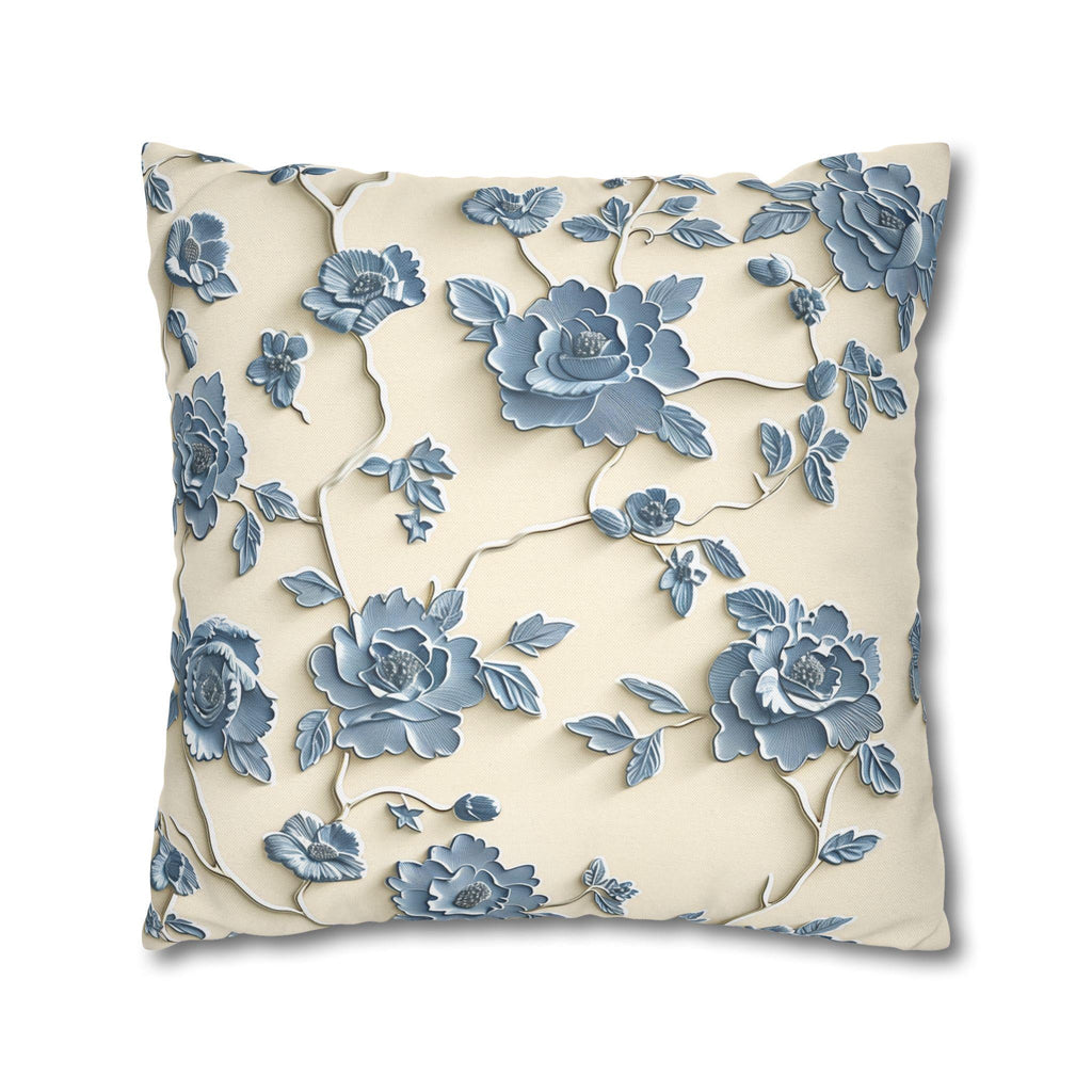 Chinoiserie Pillow Cover: Blue Peony Floral Design
