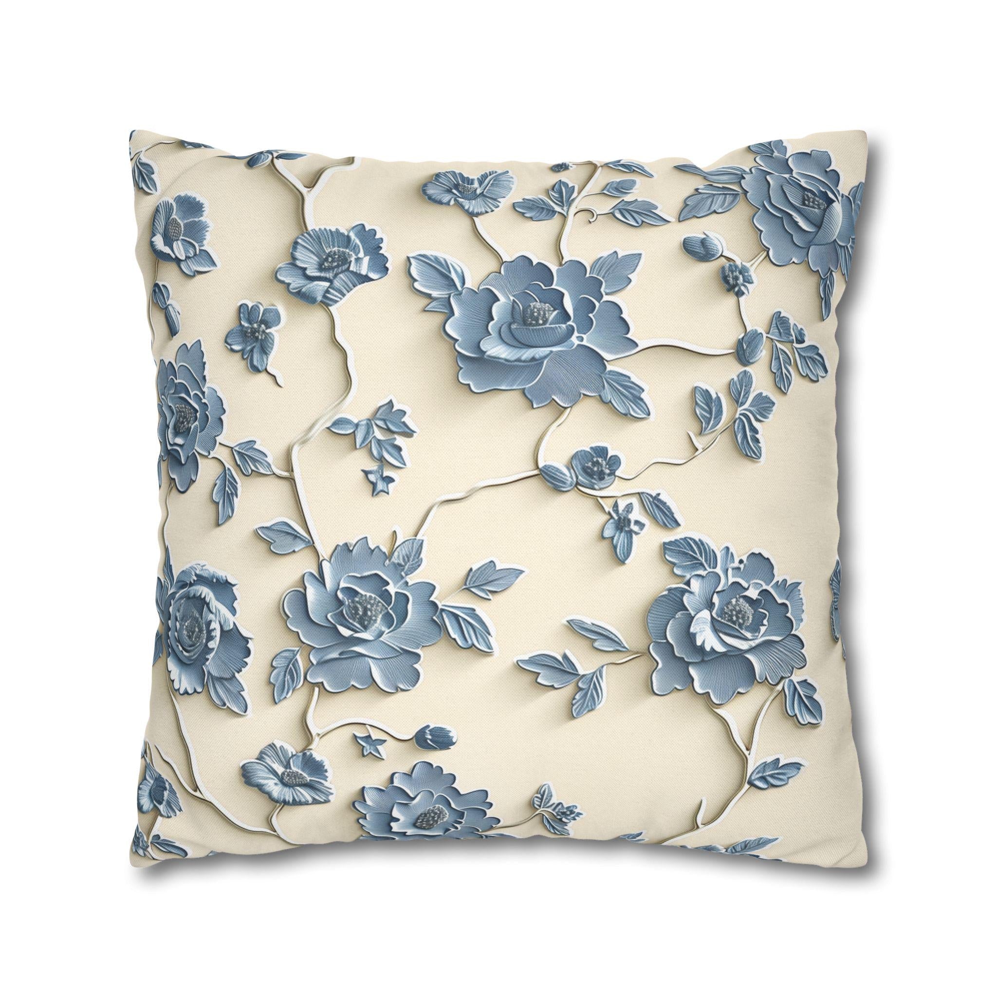 Chinoiserie Pillow Cover: Blue Peony Floral Design