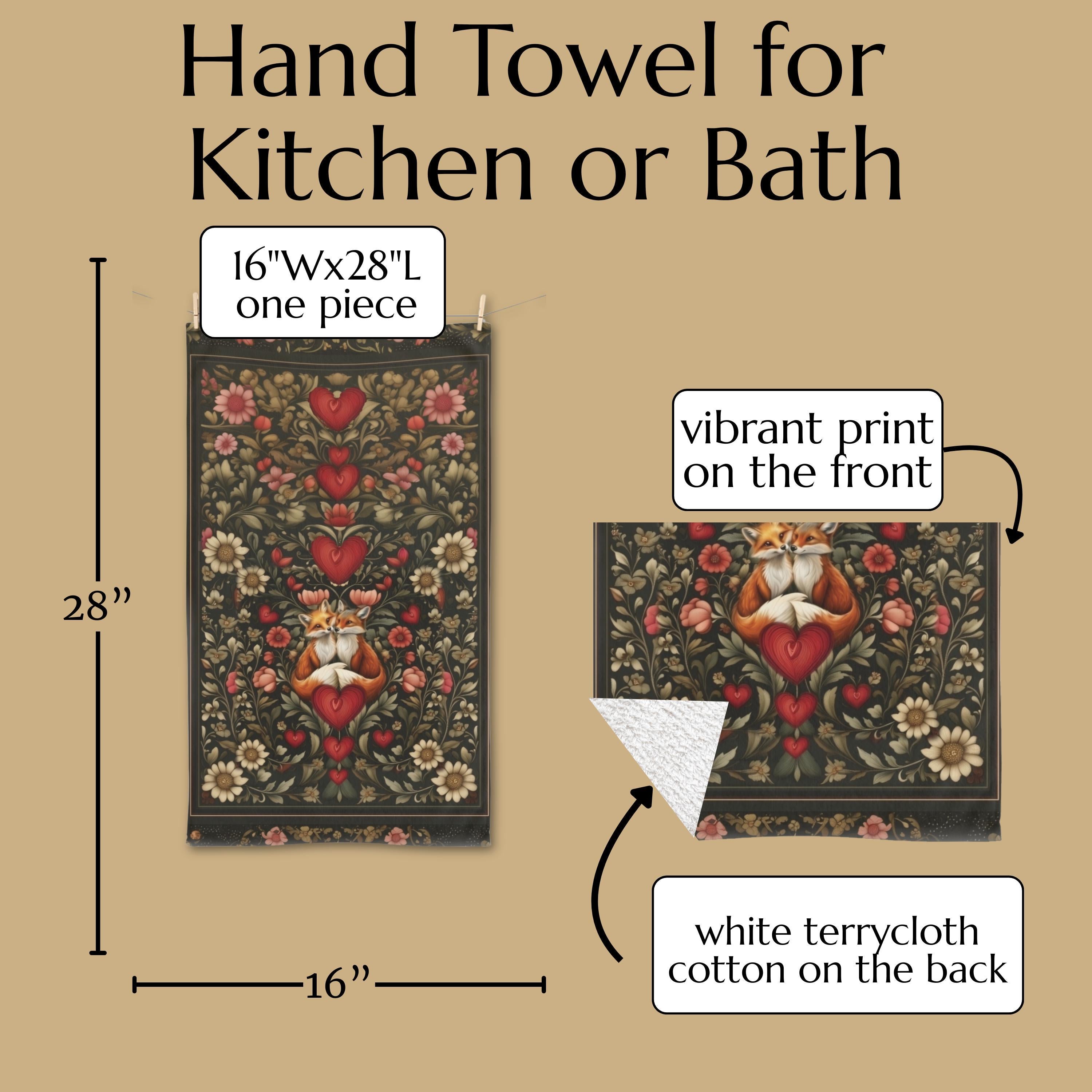 William Morris Inspired Fox Love Hand Towel: Romantic Woodland Kitchen or Bath Decor