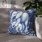 William Morris Inspired Elephant Pillow Cover: Blue & White Botanical Tapestry Cushion Case