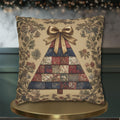 William Morris Christmas Tree Pillow Cover: Quilted Look Navy, Red & Gold Botanicals