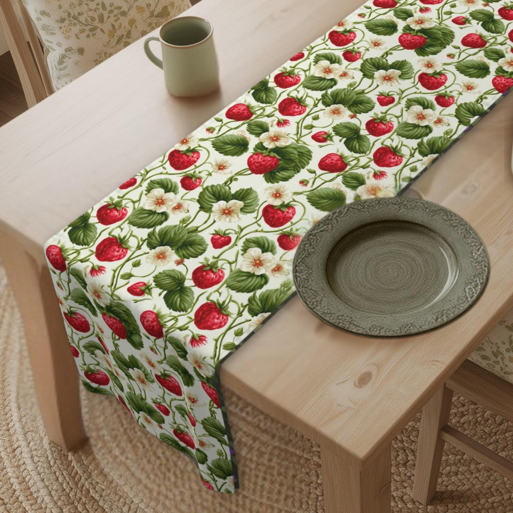Wild Strawberry Table Runner: Botanical Summer Table Decor