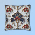 Baroque Floral Pillow Cover: Navy Blue, Gold & Red Accent