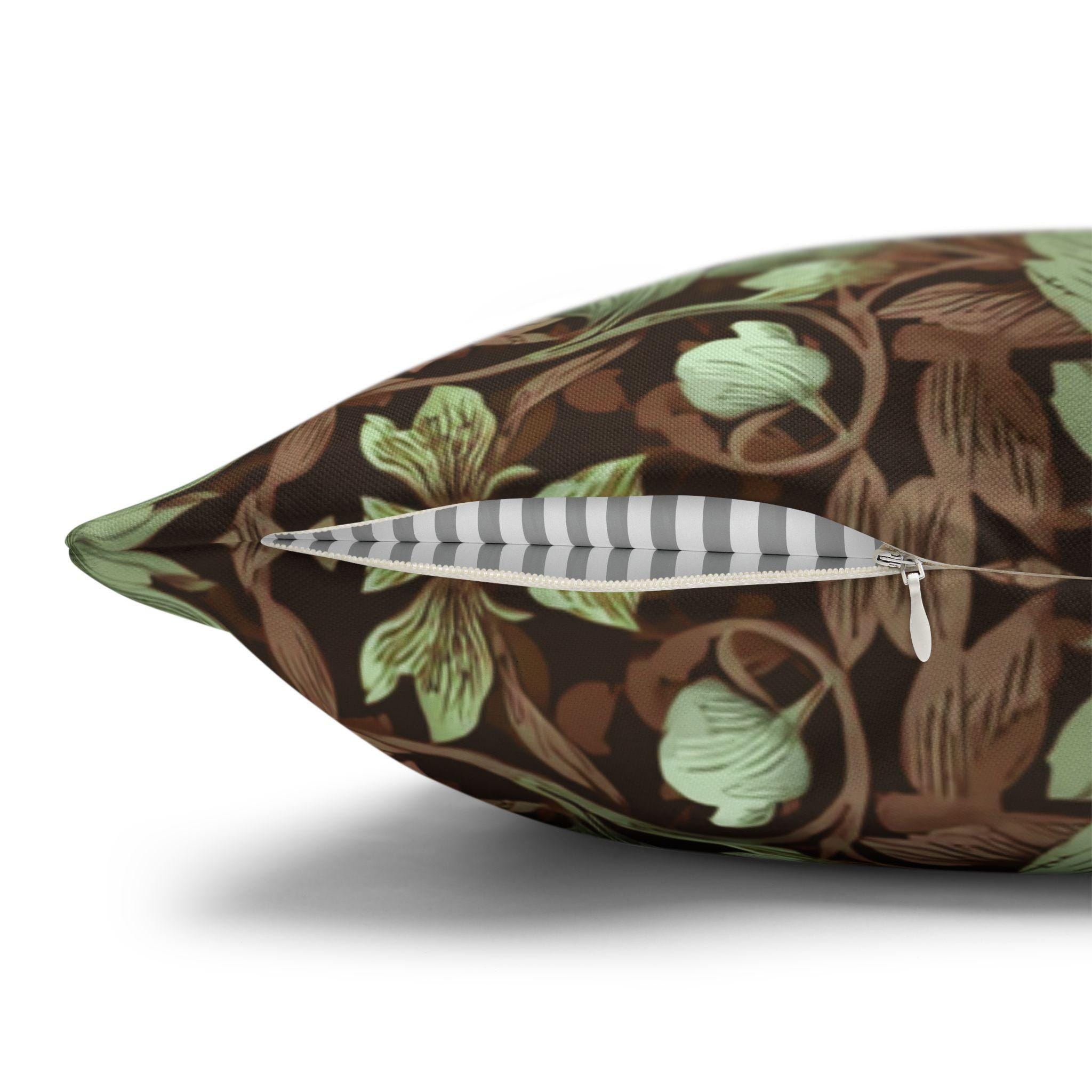 William Morris Style Pillow Cover: Maroon, Sage and Cream Botanical Floral