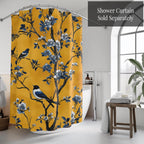 Elegant Chinoiserie Table Runner: Mustard Yellow with Black Birds, Asian-Inspired Dining Decor