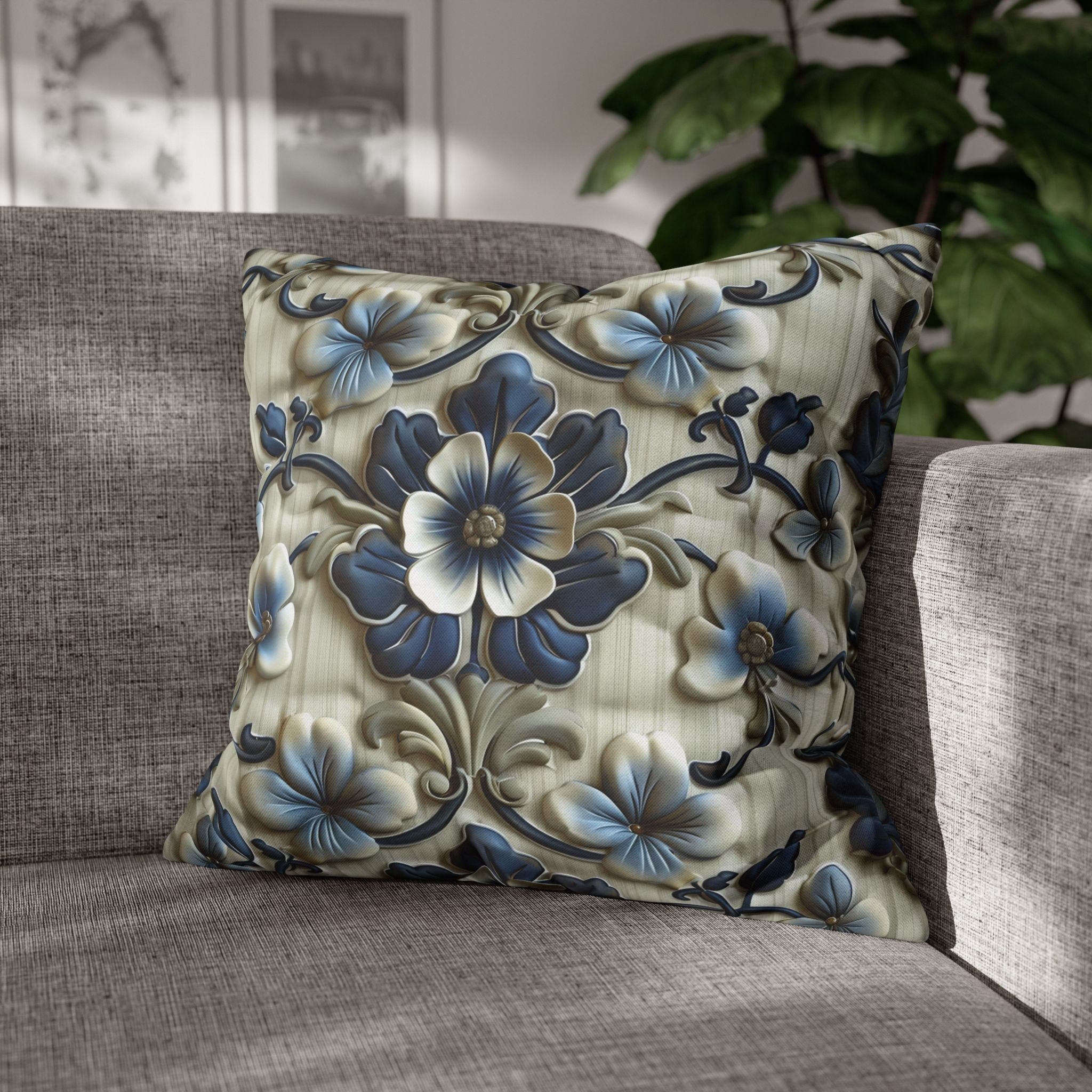Blue Floral French Country Pillow Cover: Cottagecore Decor
