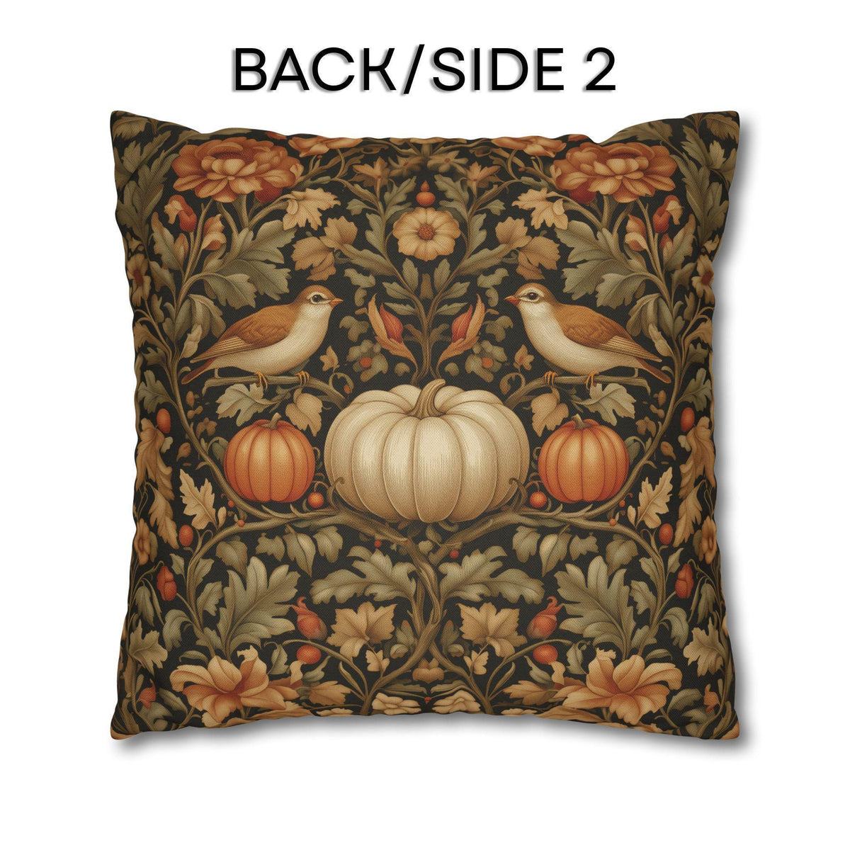 Pumpkin Thief Pillow Cover: William Morris Inspired Autumn Botanical Birds