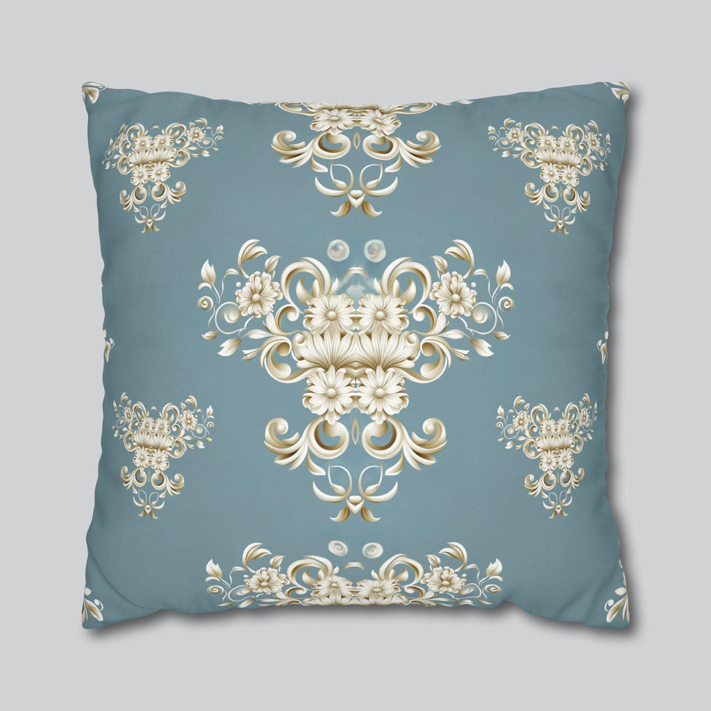 Damask Pillow Cover: Soft Gold Floral, Muted Blue-Gray, Regal Home Decor