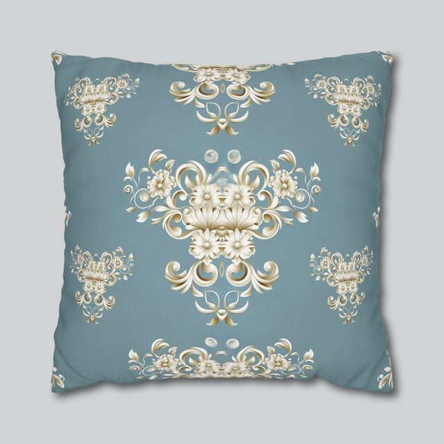 Damask Pillow Cover: Soft Gold Floral, Muted Blue-Gray, Regal Home Decor