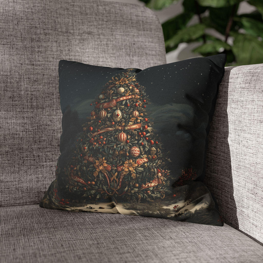 William Morris Christmas Tree Pillow Cover, Starry Desert Night Red Gold Cream Cushion Cover