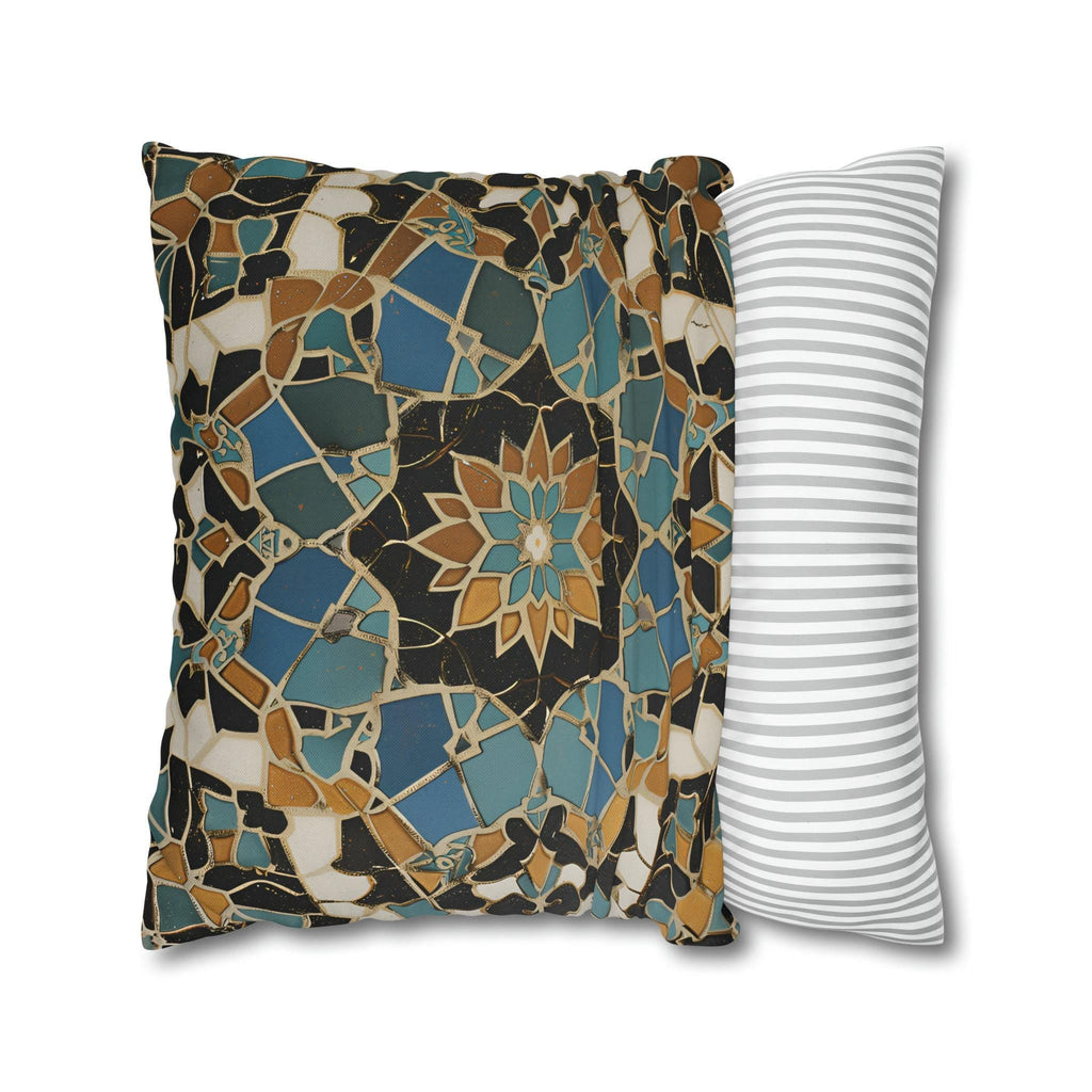 Luxurious Moroccan Tilework Inspired Pillow Cover: Teal, Beige, Brown Geometric Cushion Case