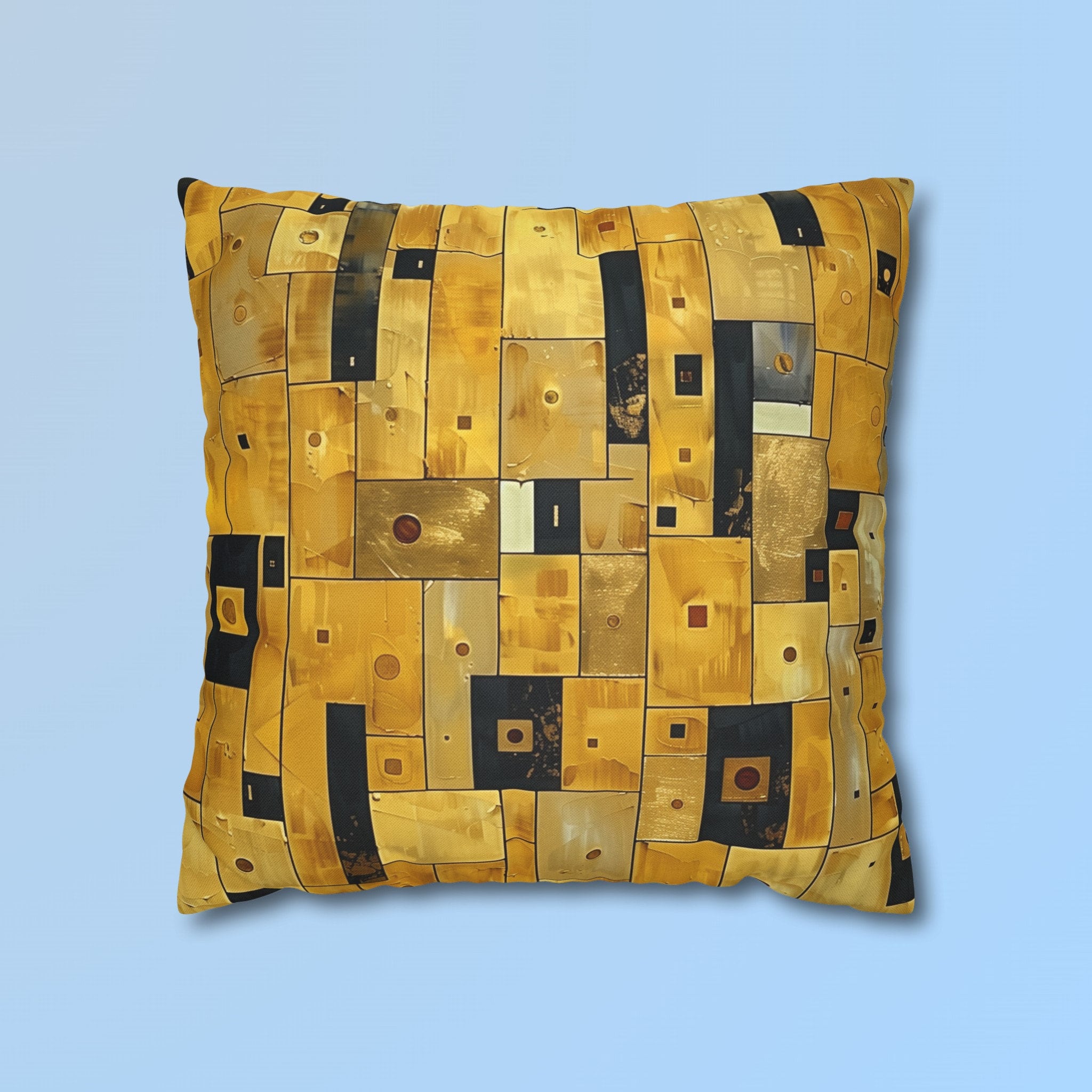 Cubism Pillow Cover: Gold Amber Mosaic, Modern Art Cushion
