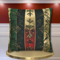 Elegant Holiday Striped Pillowcase: Floral Botanical Design, Gold Green Red Decorative Cover