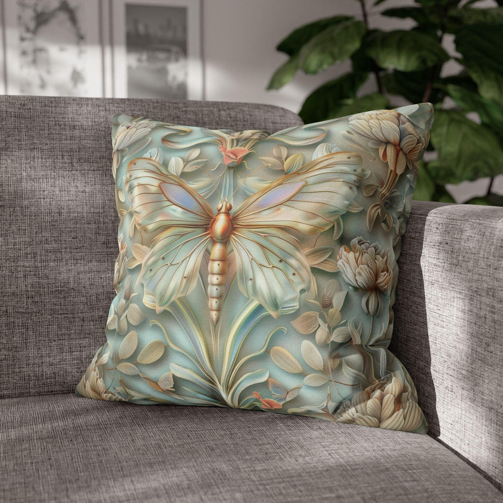 William Morris Butterfly Pillow Cover: Celadon Aqua Pastel Floral Design