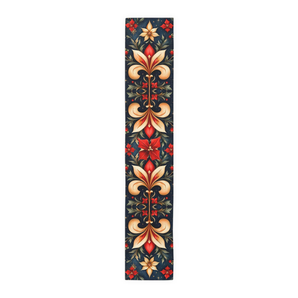 Holiday Fleur-de-lis Table Runner, Red Gold Christmas Decor