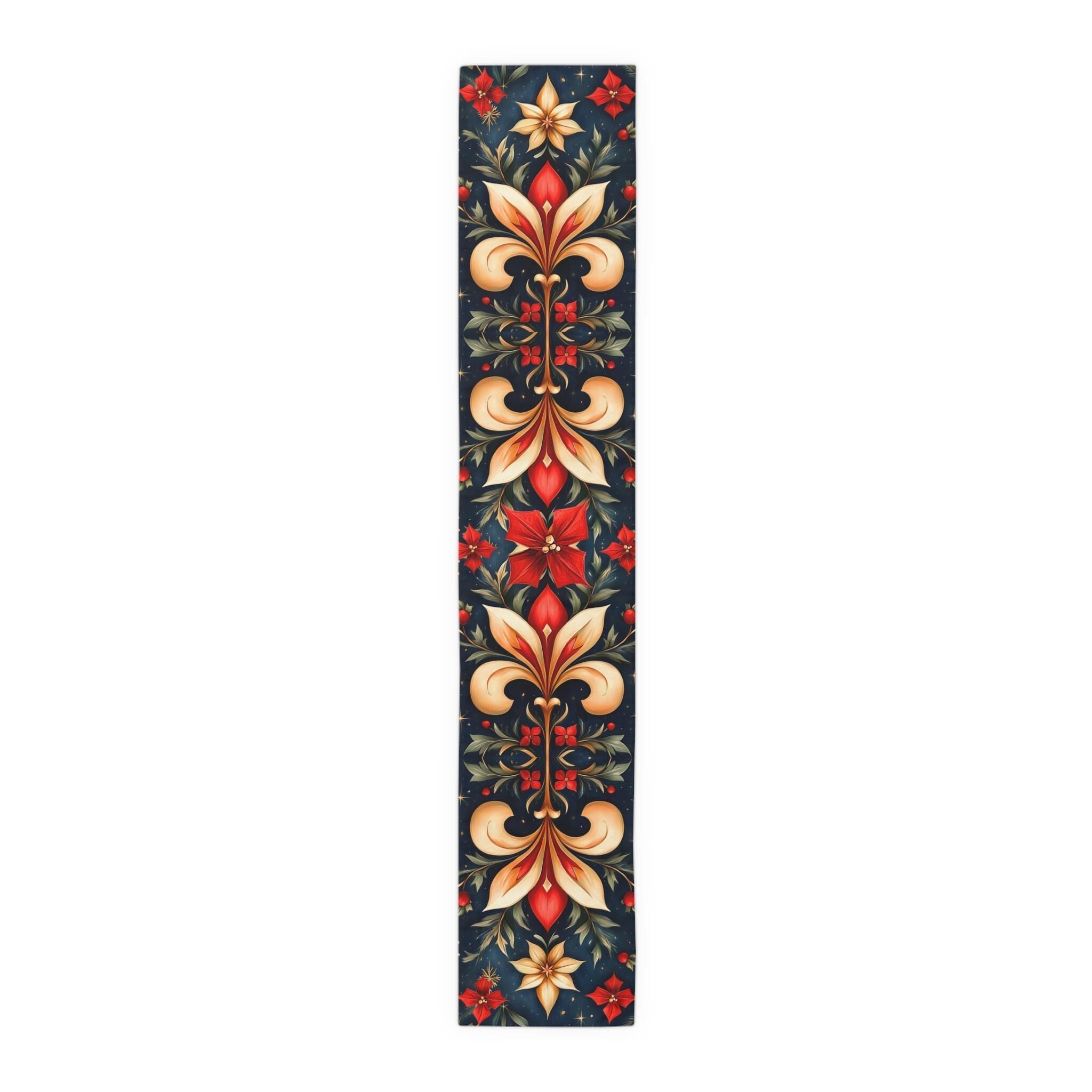 Holiday Fleur-de-lis Table Runner, Red Gold Christmas Decor