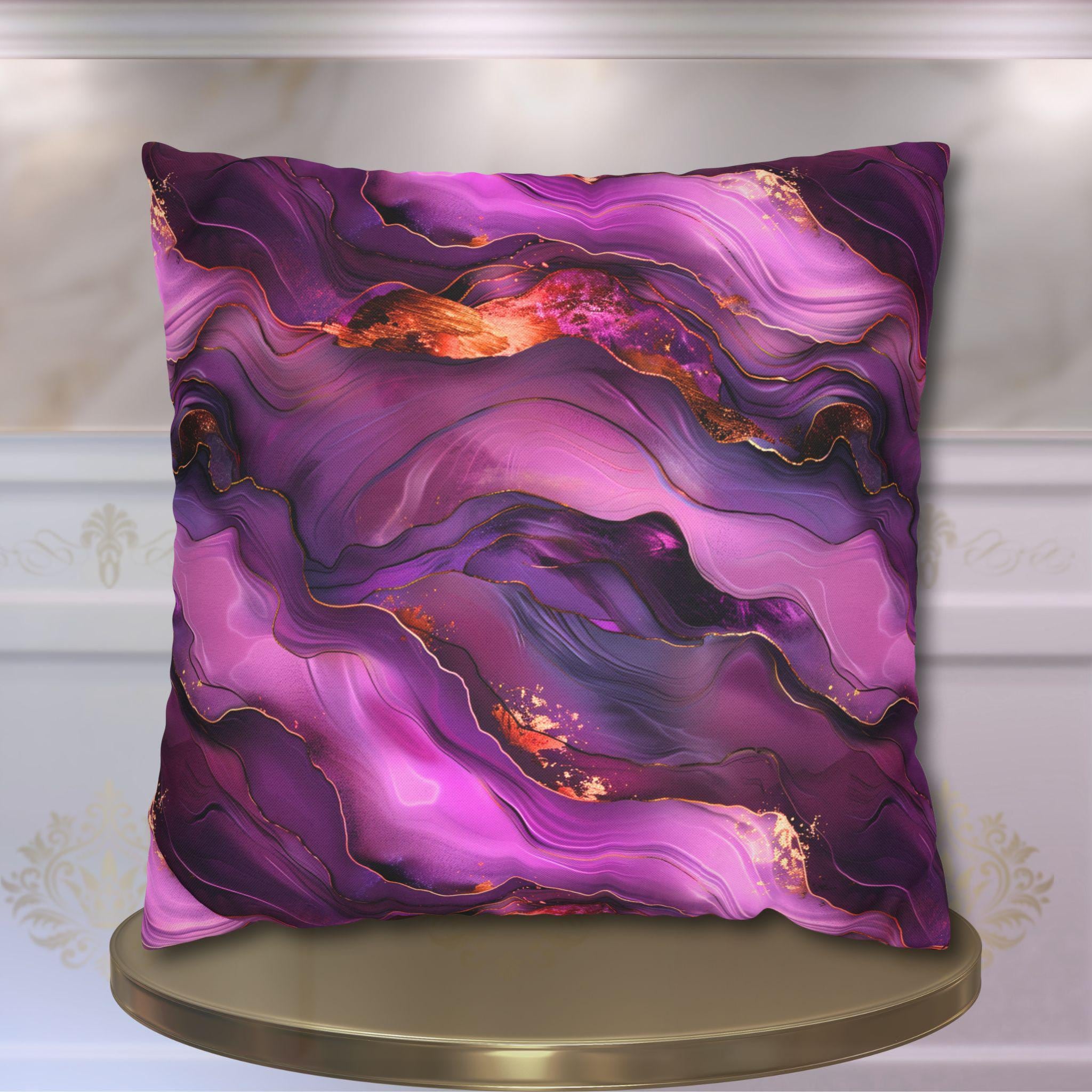Abstract Plum Pillow Cover: Waves of Amethyst with Copper Fire Colored Accents