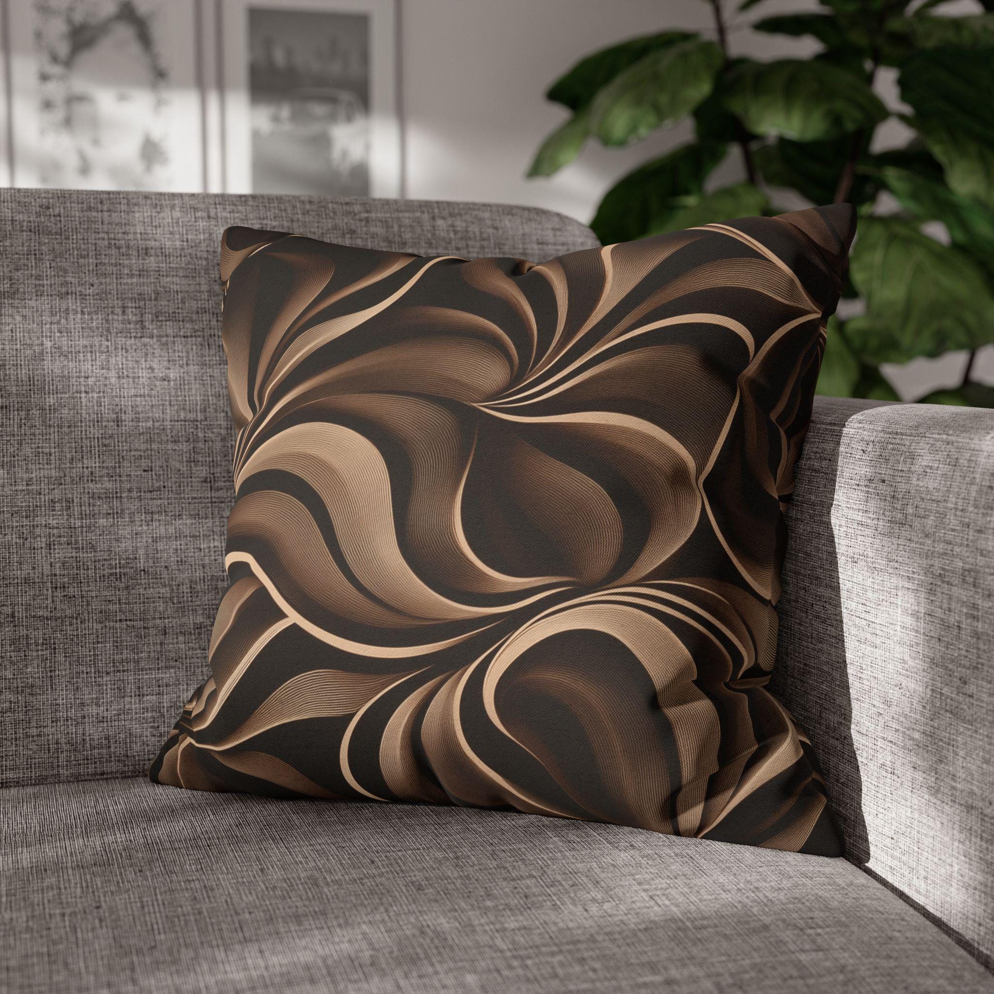 Abstract Mocha Swirl Pillowcase: Modern Ribbon Design for Contemporary Home Accent
