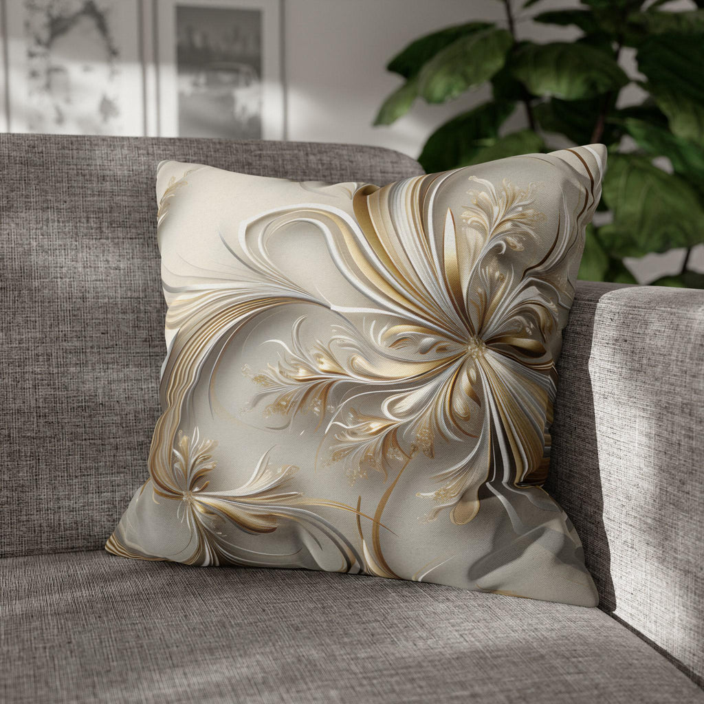 3D Rendered Elegant Christmas Ribbon Pattern Pillow Cover: Pale Gold and Silver Shimmer
