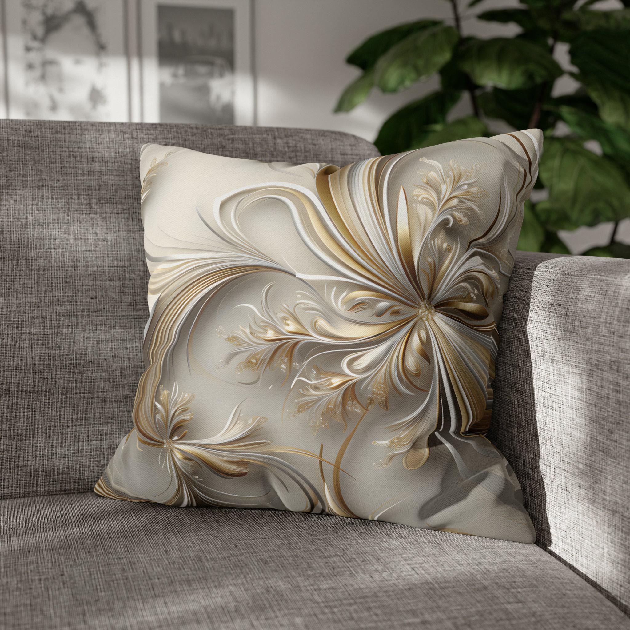 3D Rendered Elegant Christmas Ribbon Pattern Pillow Cover: Pale Gold and Silver Shimmer