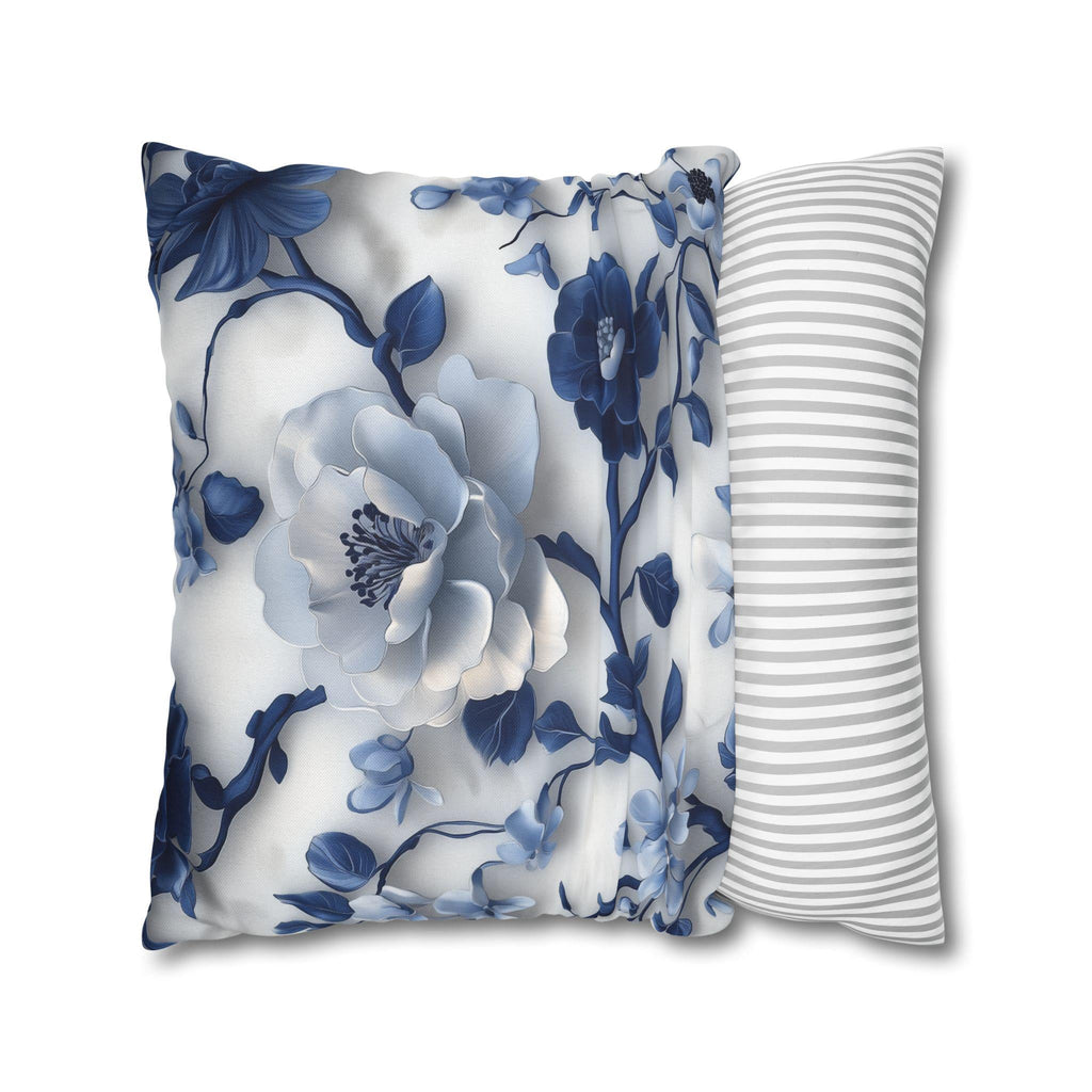 Chinoiserie Pillow Cover | Blue & White Peonies and Camellias | Elegant Home Decor Gift for Home
