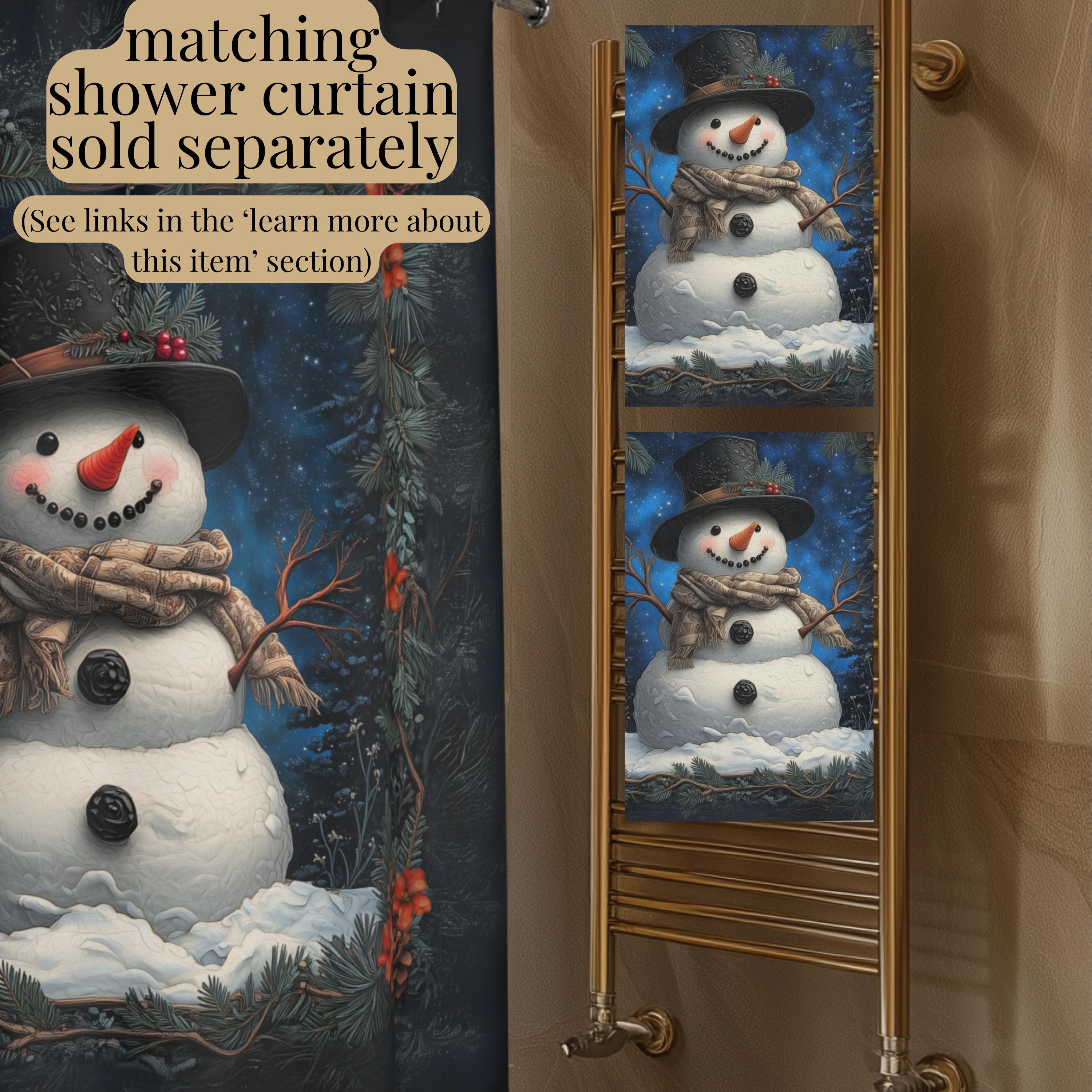 William Morris Inspired Snowman Hand Towel: Christmas Winter Bath or Kitchen Decor